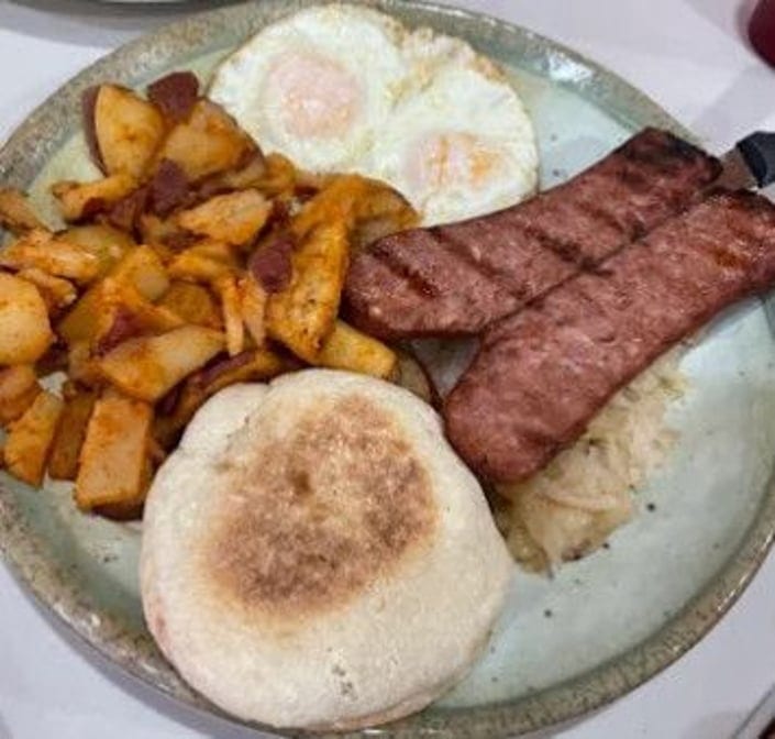 Two Eggs & Polish Sausage.